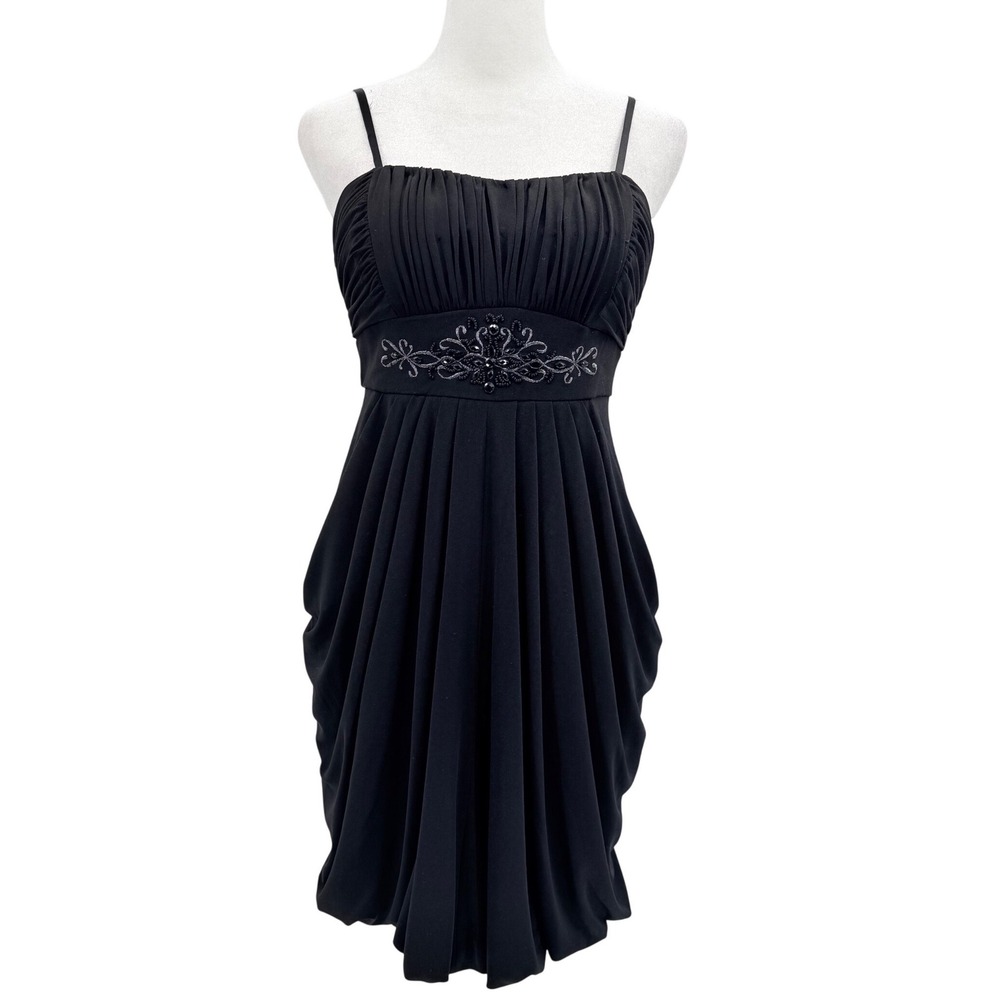 Y2K Decode 1.8 Mini Dress Black Small Bubble Hem Beading Sweetheart Bodice‎